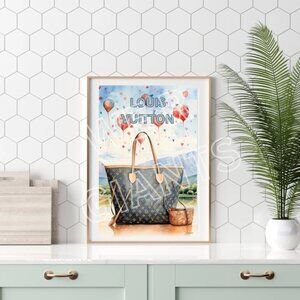 Louis Vuitton Purse w/ Hot Air Balloon Background 11x17 Art Print